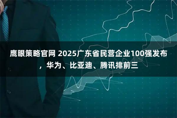 鹰眼策略官网 2025广东省民营企业100强发布，华为、比亚迪、腾讯排前三